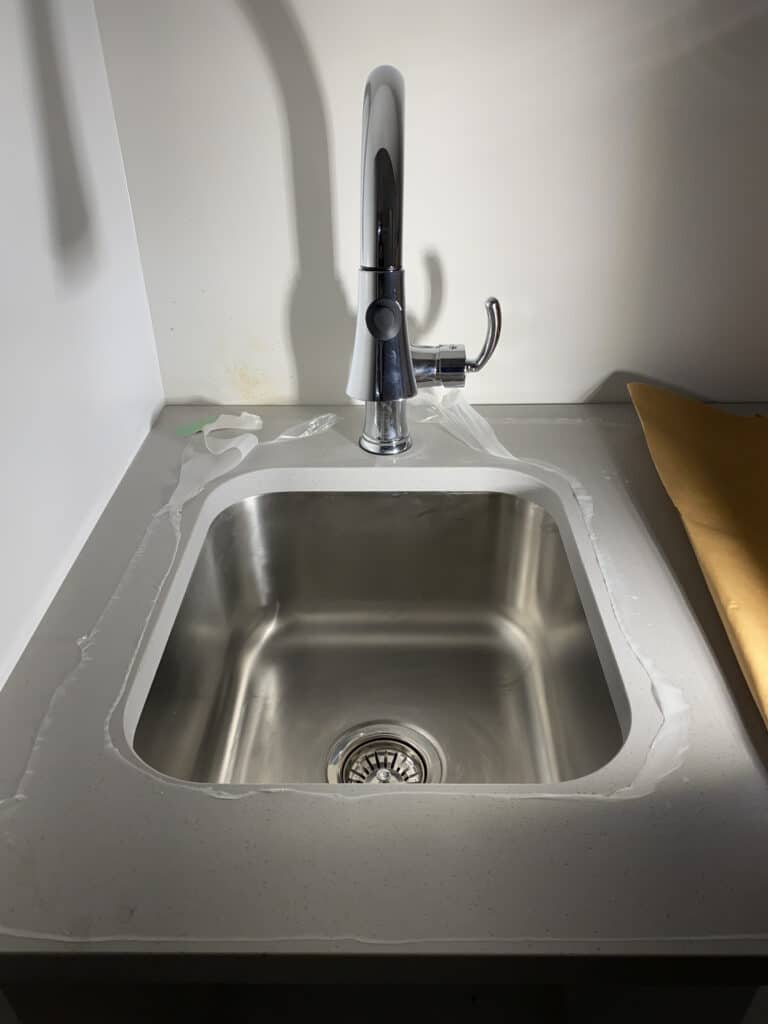 A brand new sink after being installed